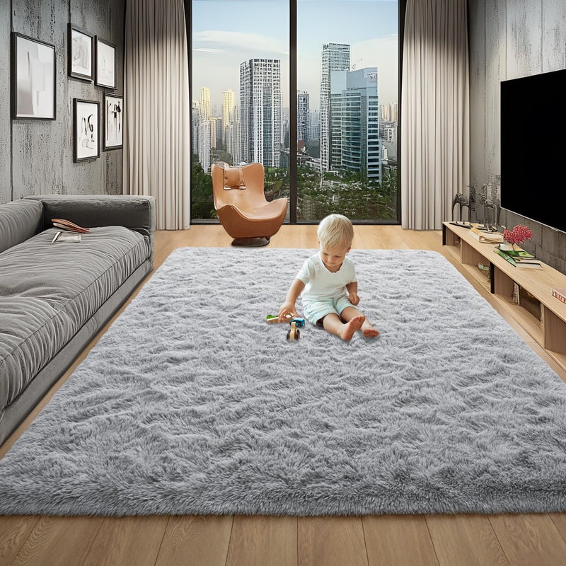 Foxmas Soft Fluffy Area Rugs for Bedroom Kids Room Plush Shaggy Nursery Rug Furry Throw Carpets for Boys Girls, College Dorm Fuzzy Rugs Living Room Home Decorate Rug, 4ft x 6ft, Grey - Image 3
